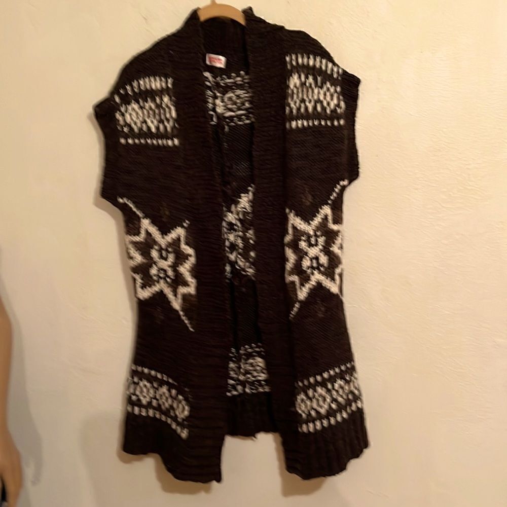 VTG Mossimo Supply CO. Sz L Brown/Cream Aztec Print Wool Long Sweater Vest